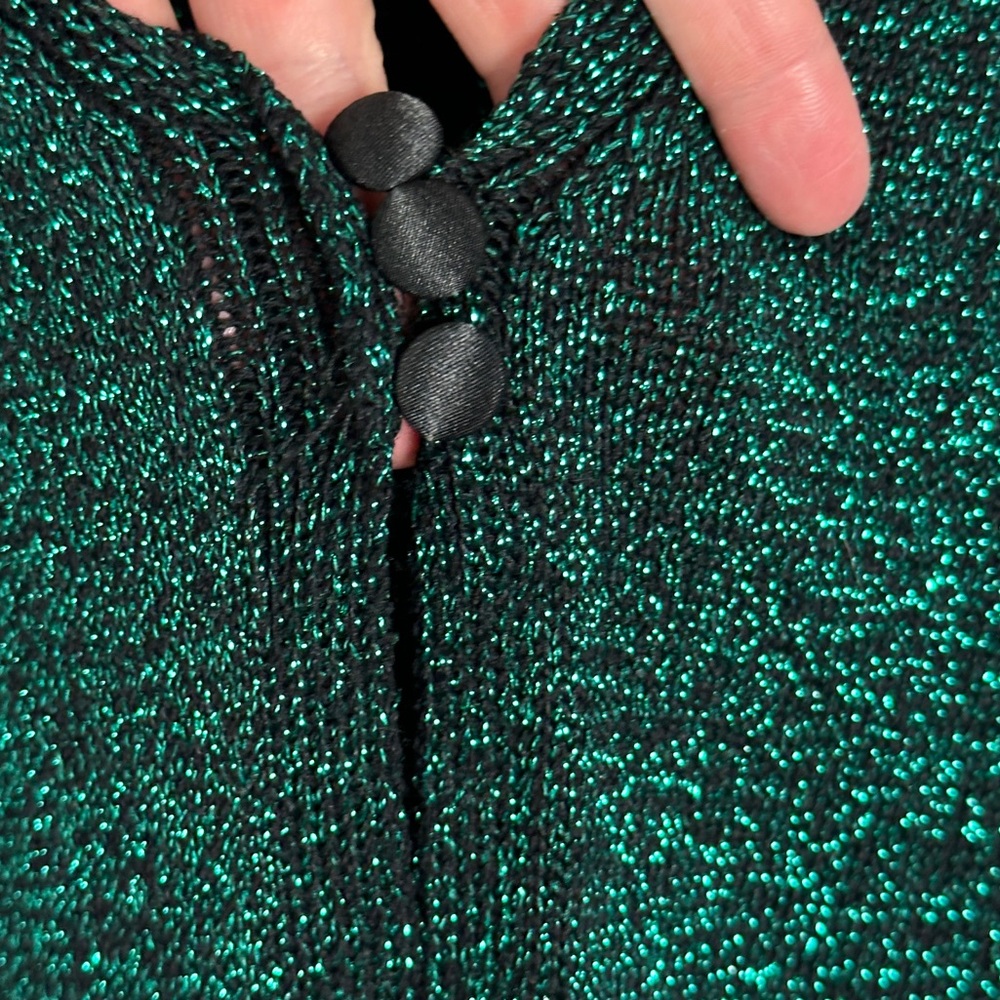 SOLD Free People Alpine Green Glitter Metallic Cardigan Womens Size XL Y2K - Picture 8 of 15